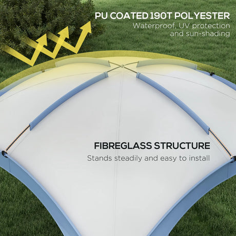 Outsunny 3.5 x 3.5M Camping Gazebo, Outdoor Event Shelter Dome Tent Garden Sun Shelter Patio Spire Arc Pavilion Camp Sun Shade Tent for 6-8 Person, Light Blue