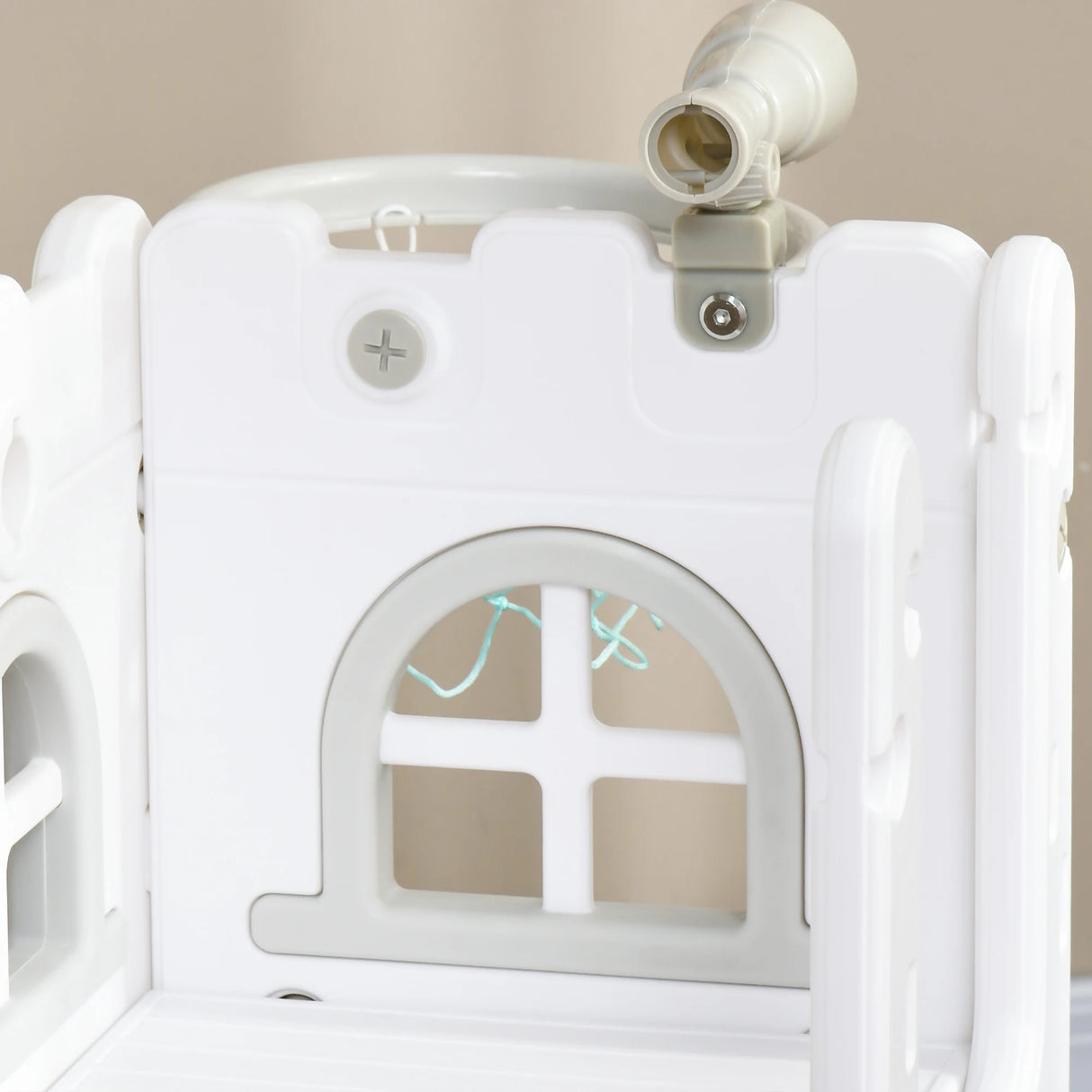 AIYAPLAY 4 in 1 Toddler Slide with Basketball Hoop, Climber, Telescope, Storage Basket, for Ages 1-3 Years, Grey