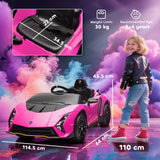 AIYAPLAY 12V Lamborghini Autentica Licensed Kids Electric Car with Remote Control, 4 Suspension Wheels, Soft Start, Pink