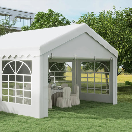 Outsunny 4m x 4m Marquee Party Tent, Heavy Duty Wedding Canopy with Sidewalls, Doors, Windows, Galvanised Garden Gazebo for Parties Events, White