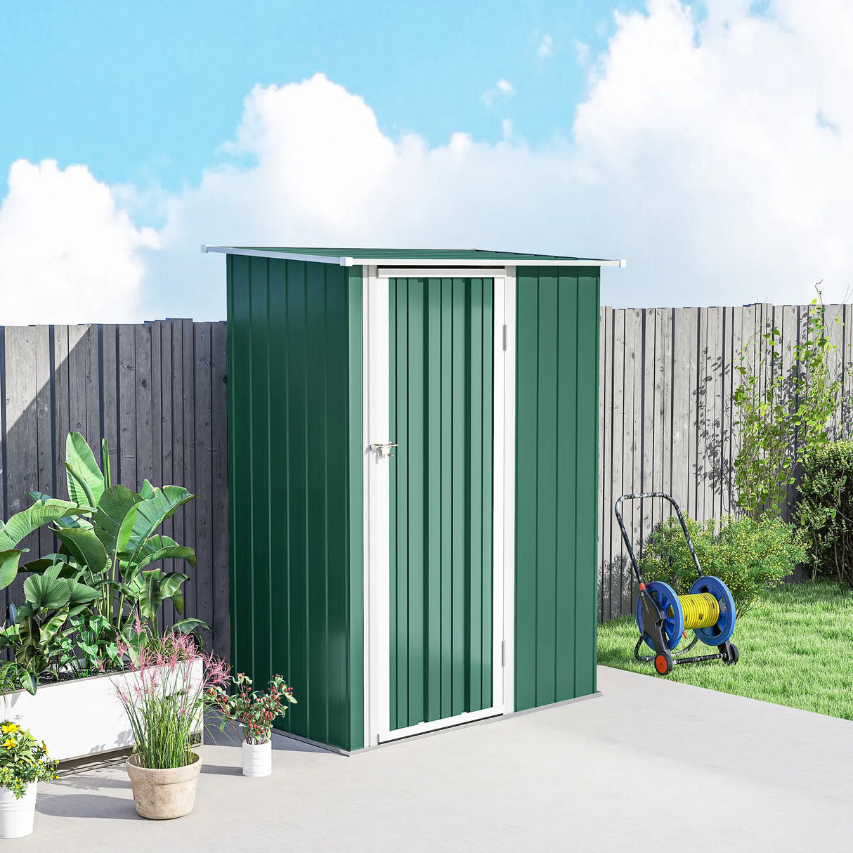 Outsunny 5x3 Garden Shed Metal Outdoor Tool Shed with Sloped Roof, Lockable Door for Gardeners, Green