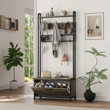 HOMCOM 5-In-1 Industrial-Style Hallway Tree - Grey/Black