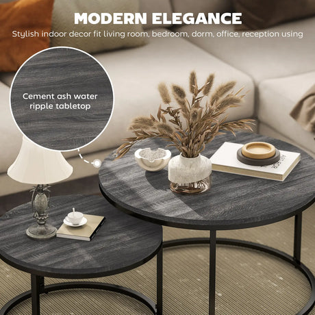 HOMCOM Set of Two Marble-Effect Stacking Tables - Black