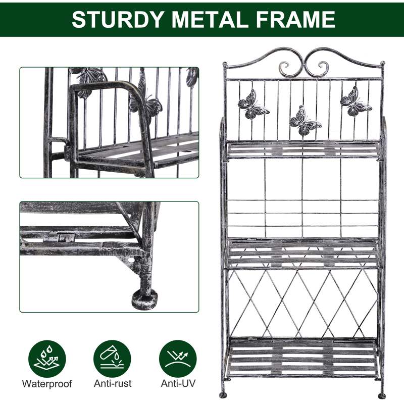 Outsunny Indoor Outdoor Freestanding 3-Tier Garden Plant Stand Metal Flower Display Rack for Potted Plants Balcony Décor 44L x 25W x 96H cm