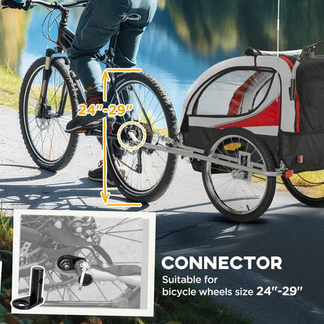 HOMCOM Child Bike Trailer Baby Bicycle Trailer 360° Rotatable for 2 Kids with Steel Frame LED Hitch Coupler Red