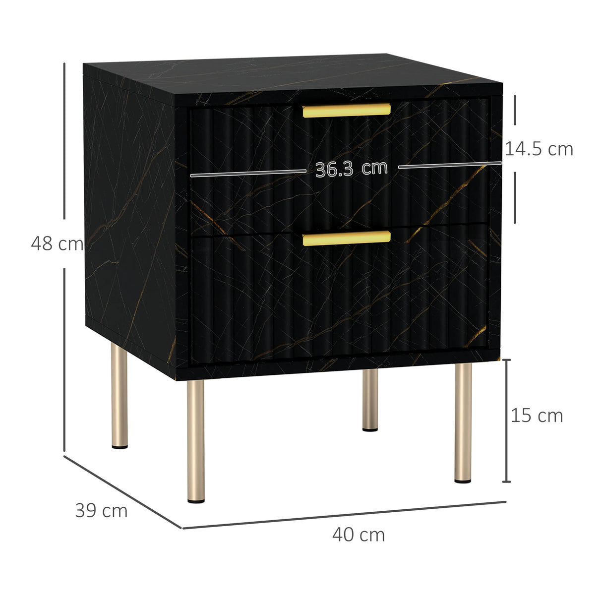 HOMCOM Elegant Two-Drawer Bedside Table - Black