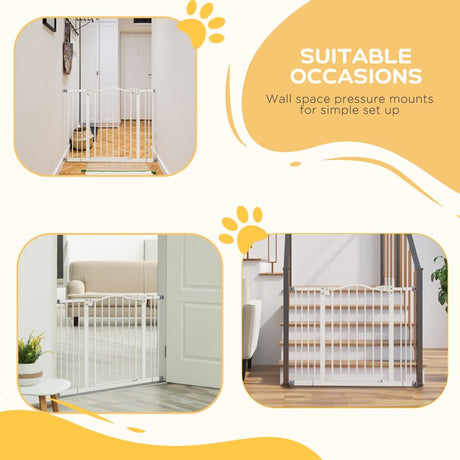 PawHut Metal 74-100cm Adjustable Pet Gate Safety Barrier w/ Auto-Close Door White