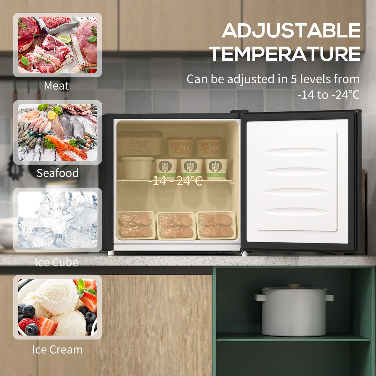 HOMCOM 35L Mini Freezer, -24 to -14 Temperature - Black