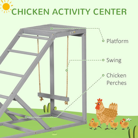 PawHut Wooden Chicken Coop Toy with Swing, Ladder, Platform, Grey