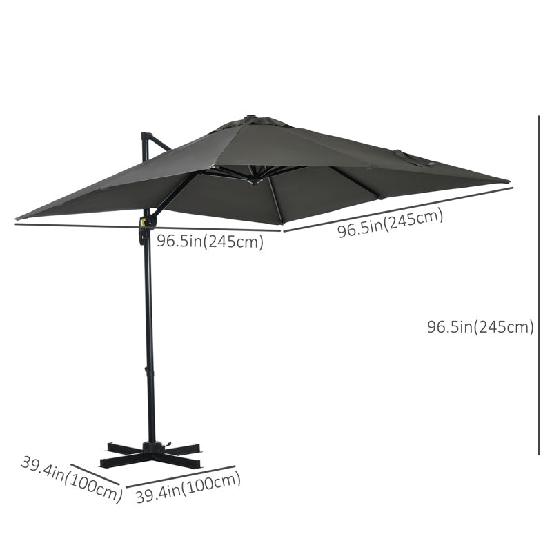 Outsunny 2.5 x 2.5m Patio Offset Parasol Umbrella Cantilever Hanging Aluminium Sun Shade Canopy Shelter 360 Rotation with Crank Handle and Cross Base, Grey