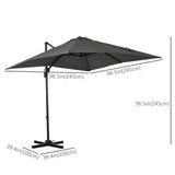 Outsunny 2.5 x 2.5m Patio Offset Parasol Umbrella Cantilever Hanging Aluminium Sun Shade Canopy Shelter 360 Rotation with Crank Handle and Cross Base, Grey