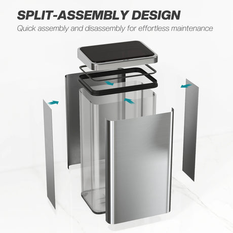 HOMCOM 50L Sensor Bin with Quiet Soft-Close Lid, Automatic Touchless Motion Sensor Kitchen Bin with Fingerprint Resistant Stainless Steel for Hygienic Gyms, Home Office Use, Silver Tone