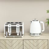 HOMCOM Stainless Steel Kettle and Toaster Set, 1.7L 3000W Rapid Boil Jug Kettle with UK Strix Thermostat, Limescale Filter, 4 Slice Toaster with 7 Browning Controls, Crumb Tray, White and Silver Tone