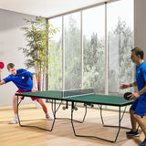 SPORTNOW 9FT Folding Tennis Table, with 8 Wheels, for Indoor Use, Green