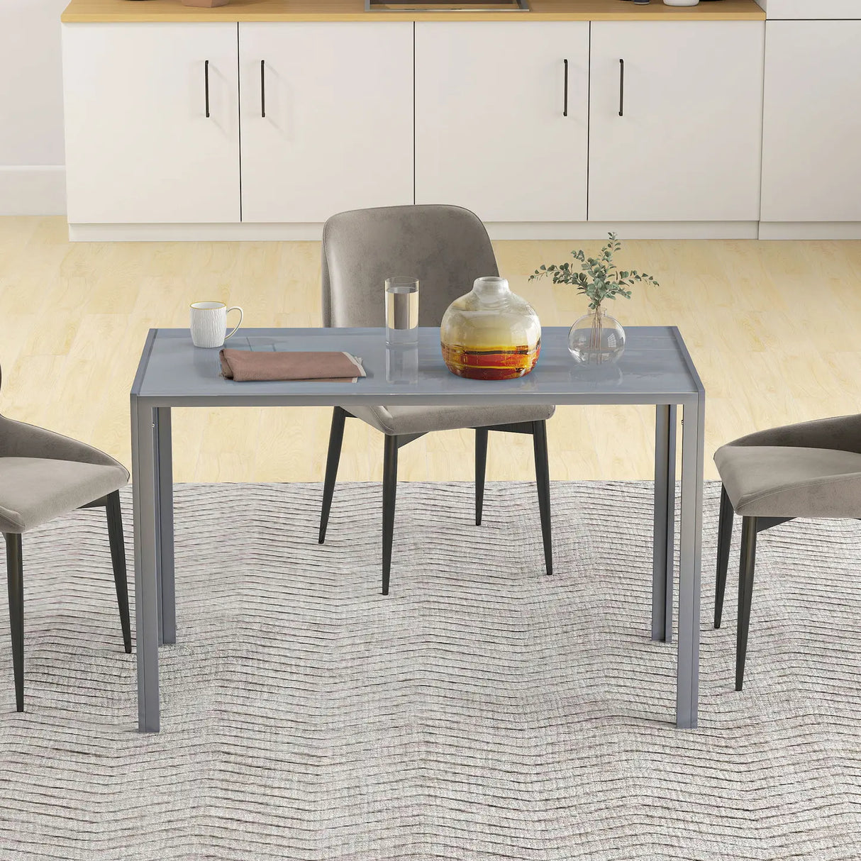HOMCOM 120cm Dining Table, Rectangle 4 Seater Kitchen Table with Tempered Glass Top and Metal Legs, Grey