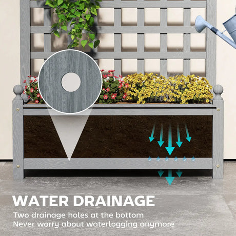 Outsunny Garden Planters with Trellis for Climbing Vines, Wood Raised Beds for Garden, Flower Pot, Indoor Outdoor, Grey