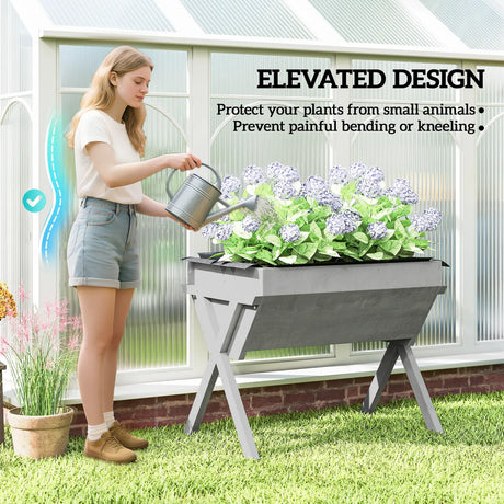 Outsunny Wooden Raised Garden Bed with Bed Liner, Elevated Planter Box with Legs, Light Grey