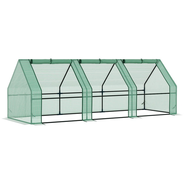 Outsunny Mini Small Greenhouse with Steel Frame & PE Cover & Zipped Window Poly tunnel Steeple for Plants Vegetables, 270 x 90 x 90 cm, Green