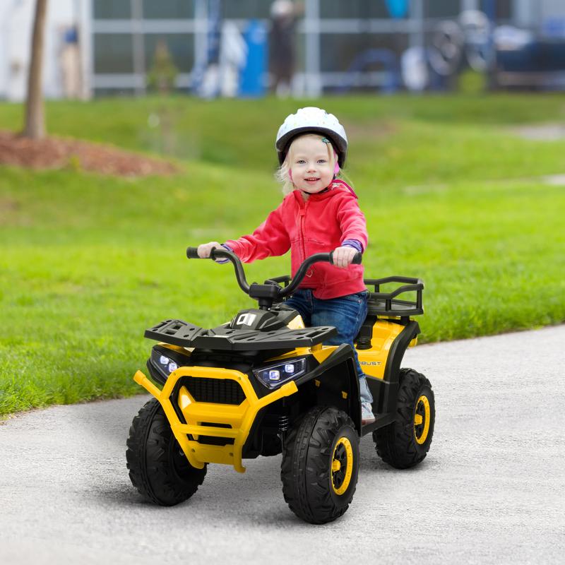 AIYAPLAY 12V Kids Electric Ride on ATV, Battery Powered Quad Bike w/ Spring Suspension, Forward Backward, Storage Basket - Yellow