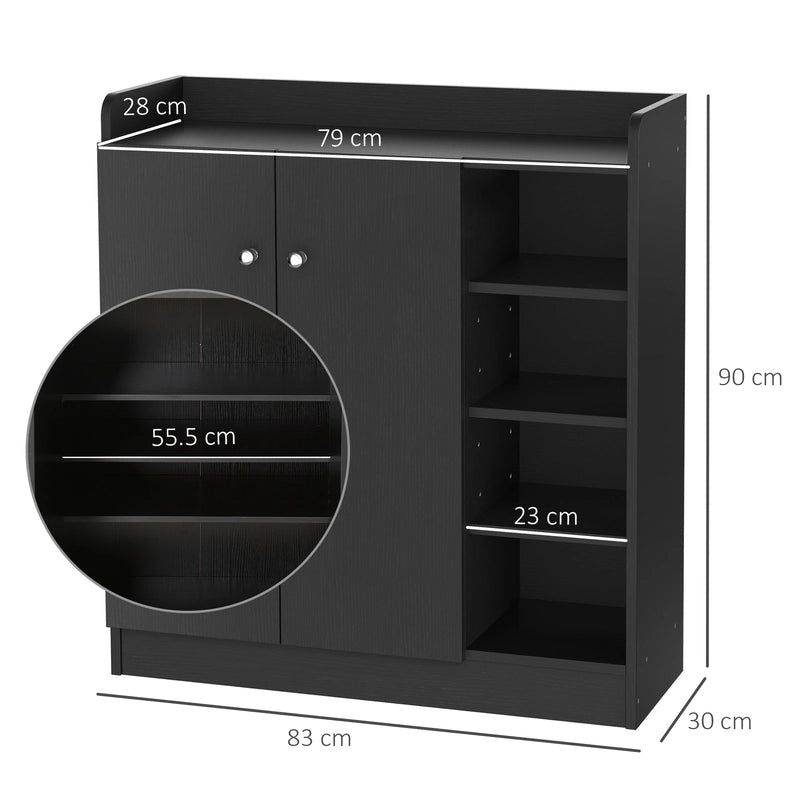 HOMCOM Shoe Storage Cabinet with Adjustable Shelves - Black
