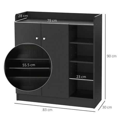 HOMCOM Shoe Storage Cabinet with Adjustable Shelves - Black