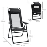 Outsunny Set of 2 Portable Folding Recliner Metal Outdoor Patio Chaise Lounge Chairs with Adjustable Backrest, Black