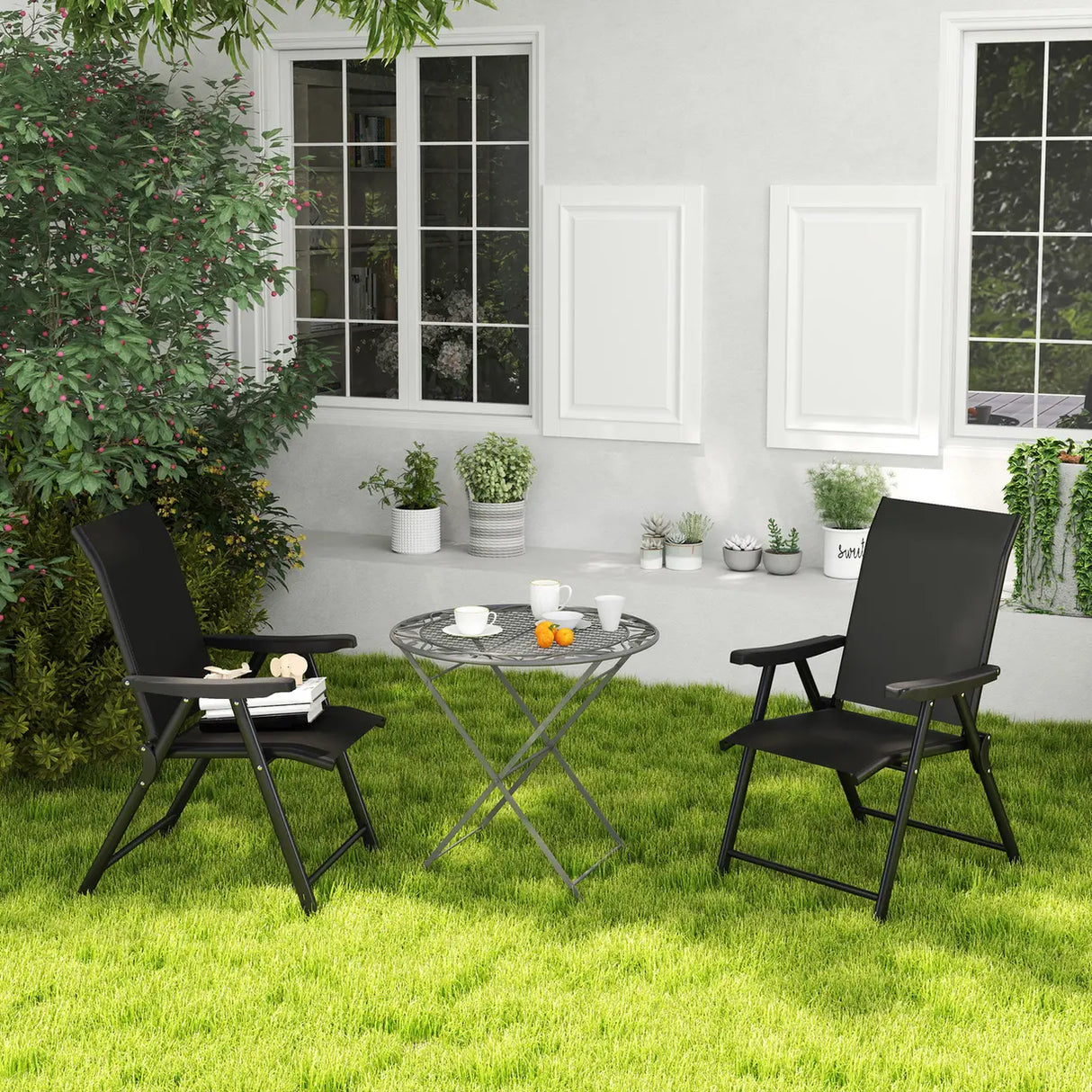 Outsunny Set of Two Folding Outdoor Chairs - Black