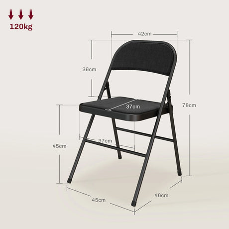 HOMCOM Linen-Look Set of Four Cushioned Folding Chairs - Black