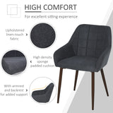 HOMCOM 2 Pieces Linen-Touch Fabric Dining Chair with Grid Pattern Cushion and Backrest, Mid Back Leisure Chair with Steel Leg, Sponge Padded Armchair for Dining Room