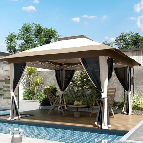 Outsunny 3.6 x 3.6m Pop-Up Gazebo, with Accessories - Beige