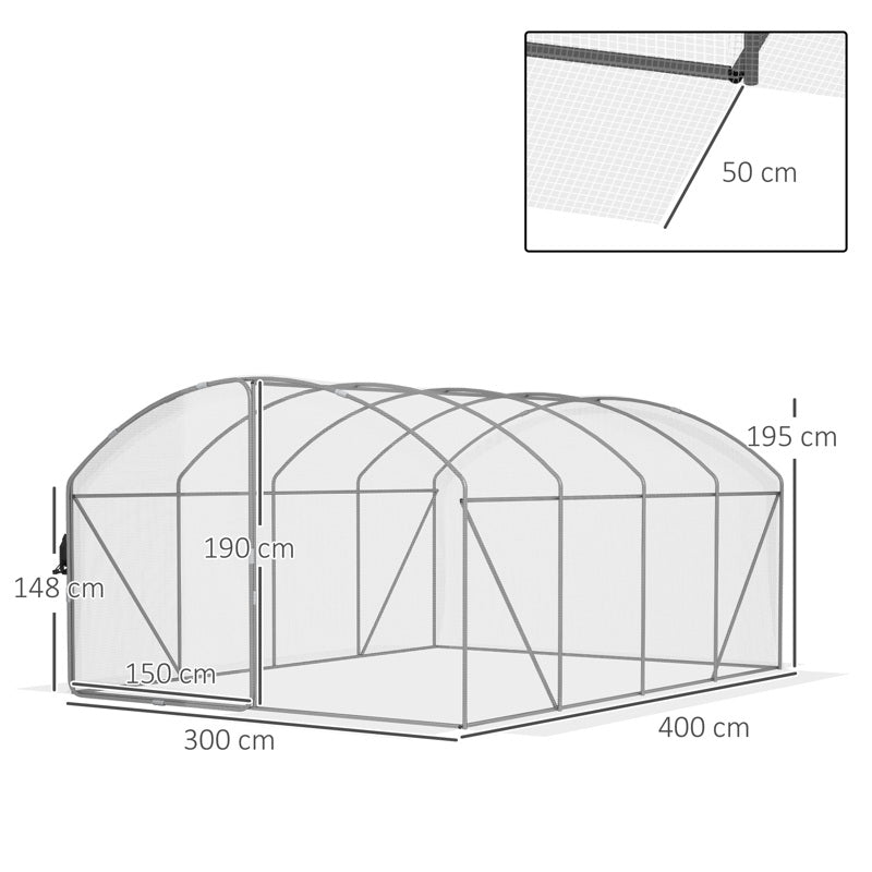 Outsunny Polytunnel Greenhouse Walk-in Grow House with UV-resistant PE Cover, Door, Galvanised Steel Frame, 4 x 3 x 2m, White