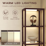 HOMCOM LED Floor Lamp with Glass Shelves, 4 Layers Dimmable Tall Standing Lamp, Modern Column Shelf Floor Light for Living Room, Bedroom, Office, Dark Brown