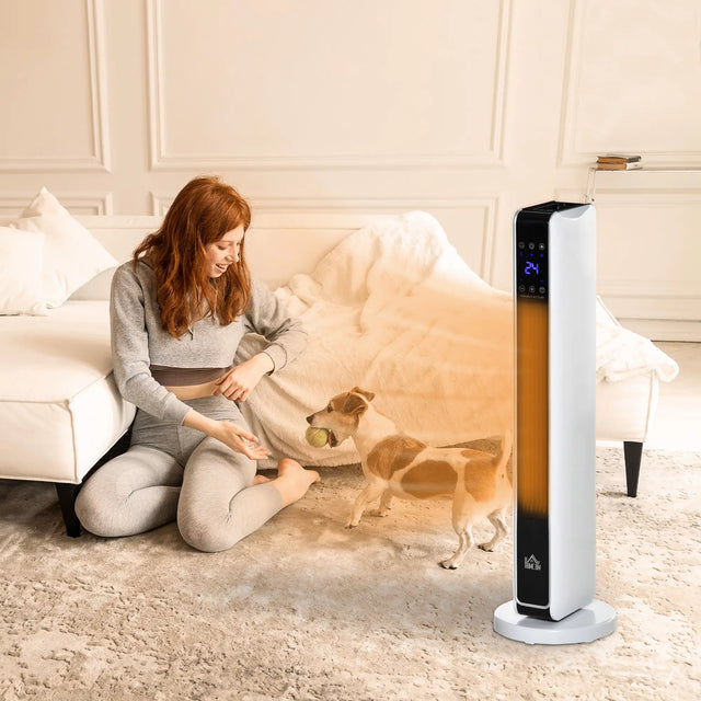 HOMCOM 1100W/2200W Space Heater with 65 Oscillation & 8-Hour Timer and Overheat & Tip Over Protection, Room Heater with 2 Heat and Fan for Bedroom, 29 inch