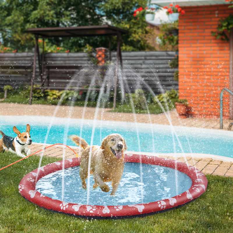 PawHut 170cm Splash Pad Sprinkler for Pets Dog Bath Pool Water Game Mat Toy Non-slip Outdoor Backyard Red