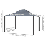 Outsunny 3.65 x 3m Aluminium Hardtop Gazebo, with Accessories - Dark Grey