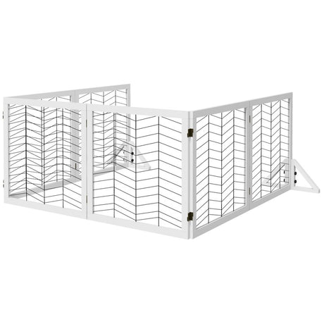 PawHut 6 Panels Pet Gate, Wooden Foldable Dog Barrier w/ Two Support Feet, for Small, Medium Dogs - White