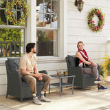 Outsunny Rattan Garden Chairs Set of 2, Outdoor Rattan Chairs with Cushions, Armrests and High Back, PE Wicker Garden Armchair with Steel Frame for Balcony, Porch, Dark Grey