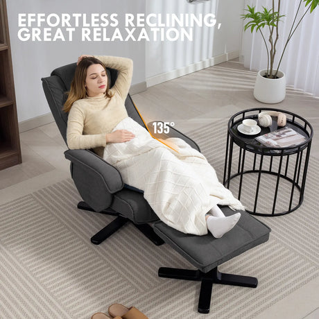 HOMCOM Rocker Swivel Recliner Chair with Footstool - Charcoal Grey Velvet