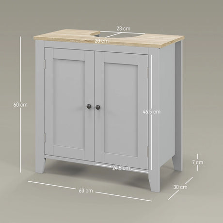 kleankin Under Sink Cabinet, Bathroom Sink Cabinet with 2 Doors, Pedestal Under Sink Design, Freestanding Bathroom Cupboard with Adjustable Shelf, Grey
