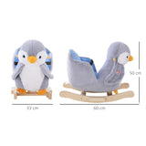 HOMCOM Children Kids Animal Rocking Horse Penguin Plush Musical Button 32 Songs Kid Rocker for 18+ Months