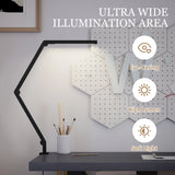 HOMCOM LED Desk Lamp, Dimmable Desk Light with Swing Arm and Clamp, Adjustable Eye-Caring Table Lamp with 2 Colour Modes & 5 Brightness Levels for Study, Drawing, Office, Architect, Task, Black