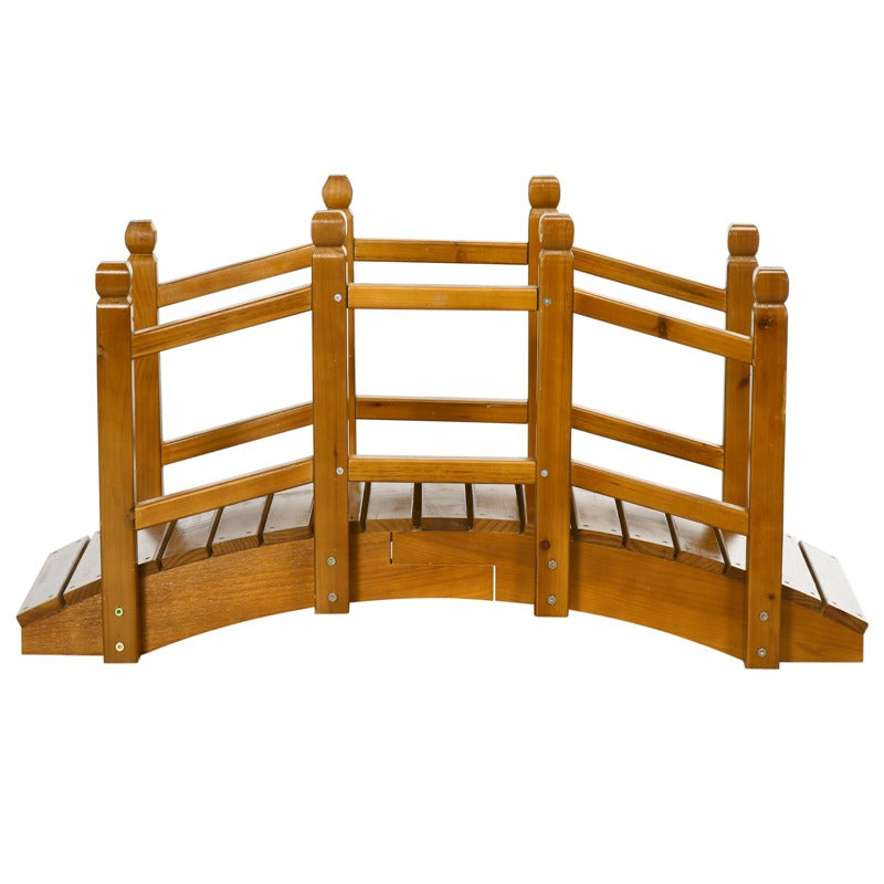 Outsunny Wooden Garden Bridge with Safety Railings, Arc Footbridge for Pond Backyard Stream, Brown