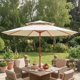 Outsunny 2.7 m Garden Parasol with Double Top Outdoor Market Table Umbrella with Crank System, Cream White