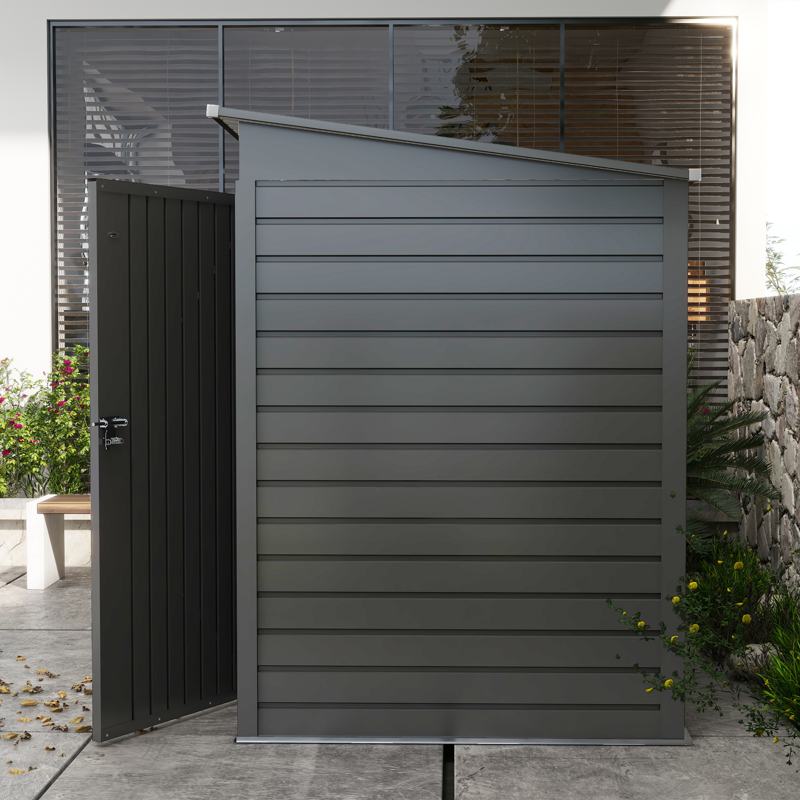 Outsunny 4 x 6ft Galvanised Metal Garden Shed, with Locking Door - Grey