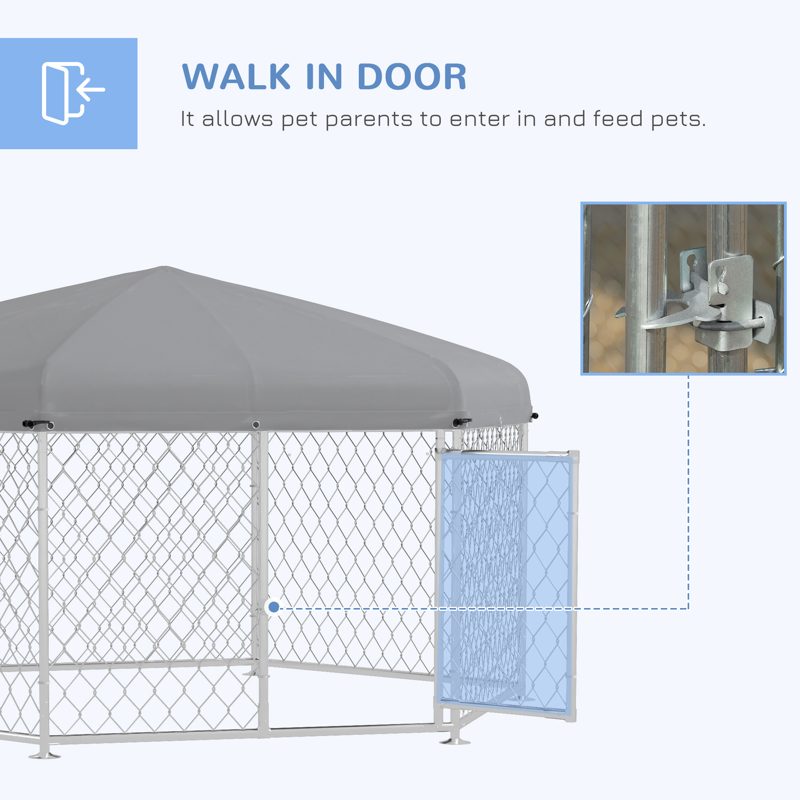 PawHut Dog Kennel and Run with Lockable Door, for Garden, Patio, Terrace, Large Dogs, 2.1 x 1.85 x 1.5m