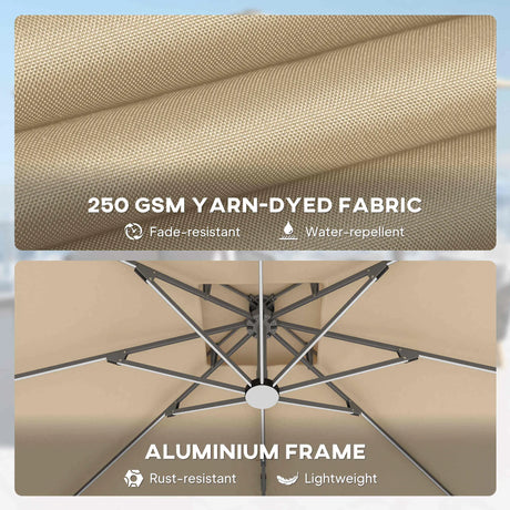 Outsunny 3 x 3(m) Aluminium Sun Square Canopy Top w/ Adjustable Pole Angle Khaki