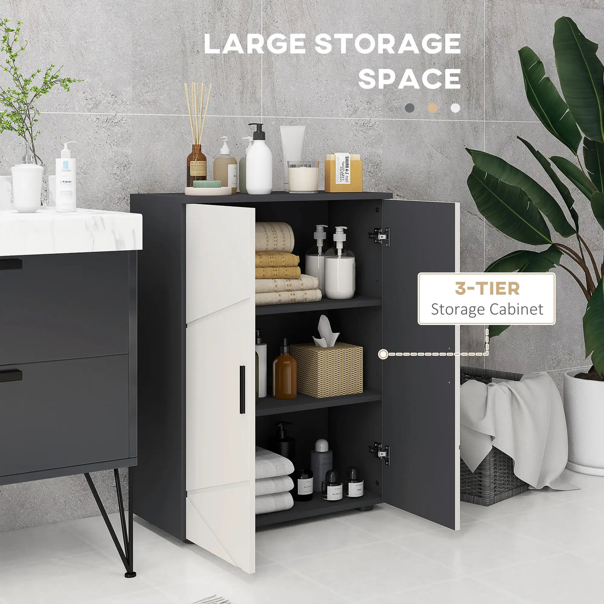 kleankin Small Bathroom Cabinet, Bathroom Storage Cabinet with 2-Doors Cupboard, 2 Adjustable Shelves and Soft Close Mechanism, Grey