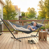 Outsunny Cotton Hammock, Soft Portable Swing Sleeping w/ Headrest & Side Pocket, Dark Grey
