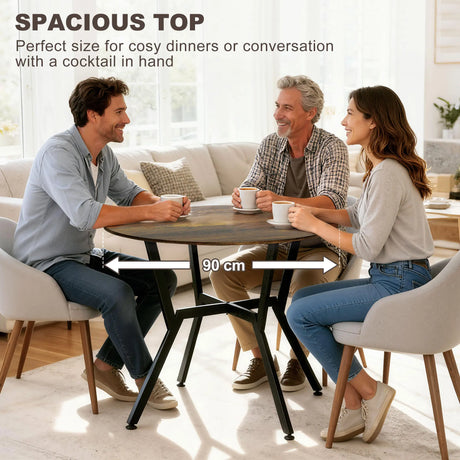 HOMCOM Dining Table, Round Kitchen Table with Black Legs, Anti-slip Foot Pads for Living Room, Dining Room 90 x 76 cm, Rustic Brown