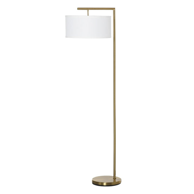 HOMCOM Floor Lamp, Modern Standing Light with Linen Lampshade, Round Base for Living Room, Bedroom, Dining Room, 153cm, Gold and White